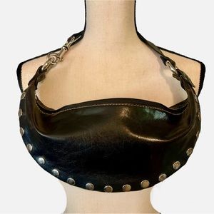 Rustic black shoulder bag with silver studs